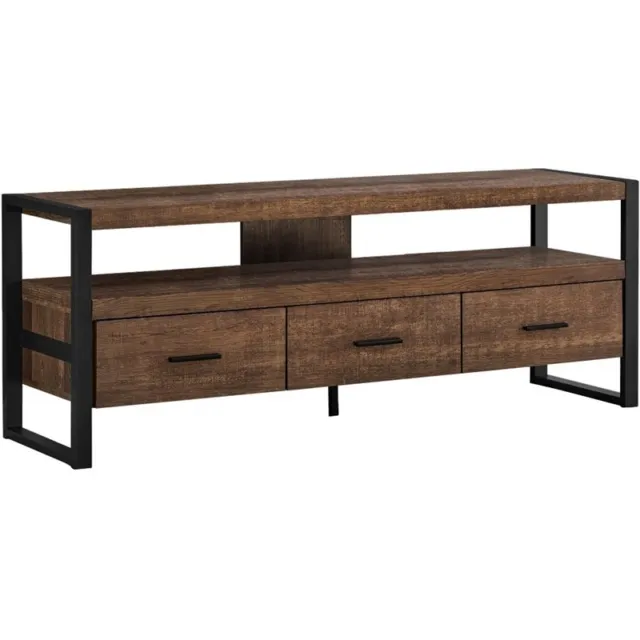Homesphere Furniture 3 Drawer 60" Industrial TV Stand in Reclaimed Wood Brown