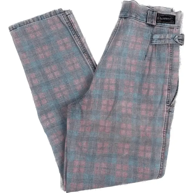 Faberge 1980's High Waisted Tartan Baggies Ladies Jeans - Suit Size 7/8