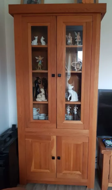solid oak glass display cabinet