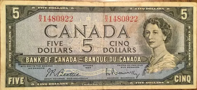 1954 Bank Of Canada Five Dollars 5$ Bank Note