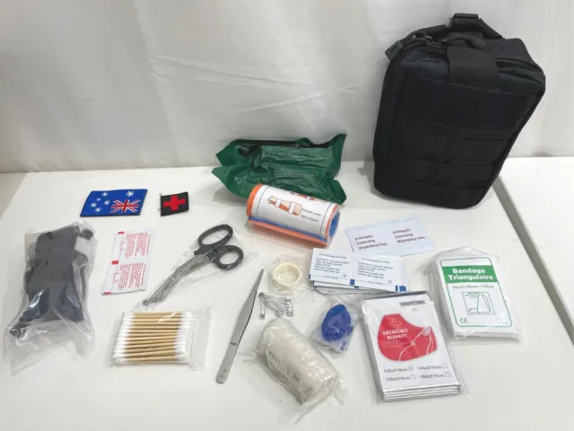 NEW Outdoors & Car Survival & Trauma First Aid Kit -Black Carry Bag RRP$60