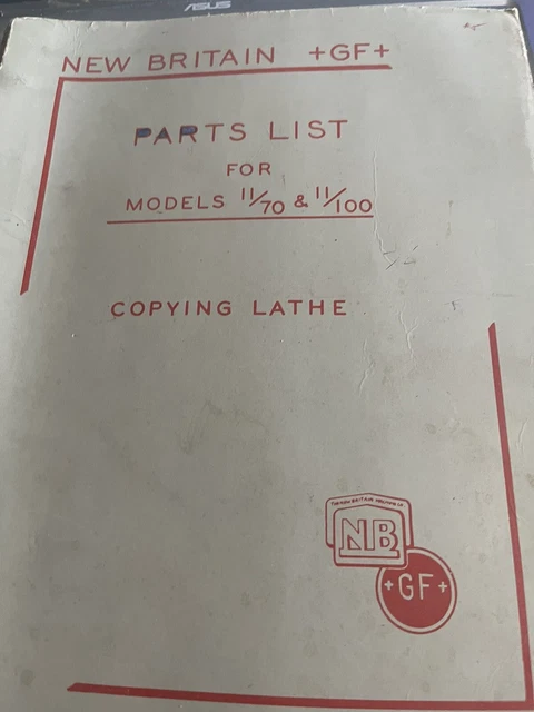 NEW BRITAIN PARTS List for Copying Lathe Models 11/70 & 11/100 £25.95 ...