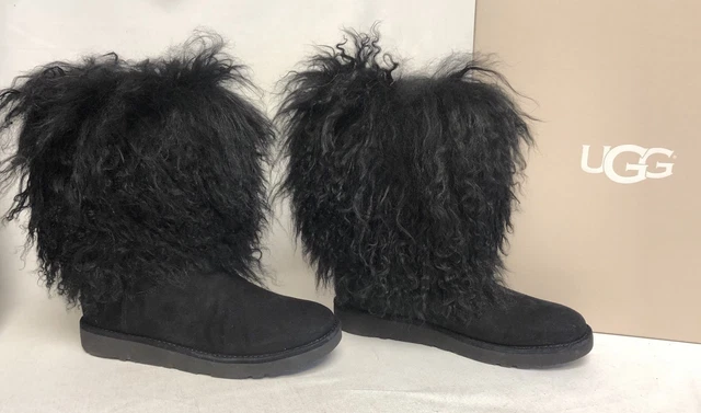 UGG Australia Lida RARE Black LONG MONGOLIAN SHEEPSKIN CUFF BOOTS 2017 1017516 s