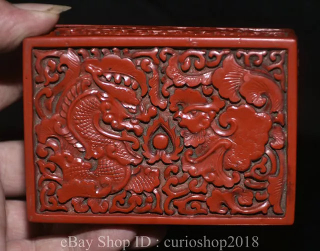 4.2 " Old Chinese Red Lacquerware Dynasty Dragon Phoenix Pattern Jewelry Box