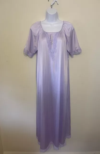Vintage Shadowline Women S Lt Purple Nylon Lace Short Sleeve Gown House Dress