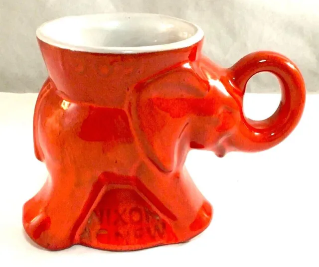 REPUBLICAN ELEPHANT glazed ceramic 1969 GOP mug FRANKOMA glossy RED