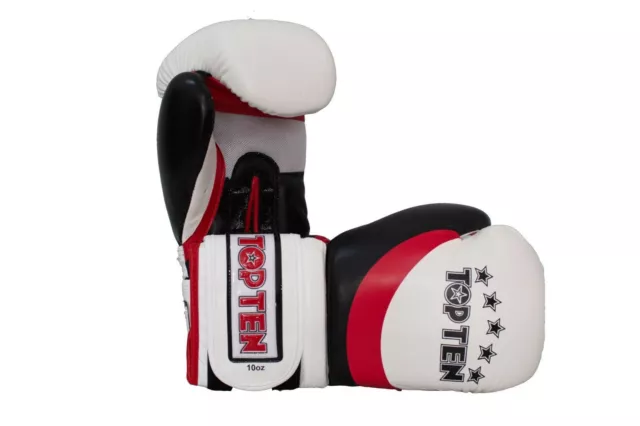 Boxhandschuh TOP TEN Stripe 12oz. white/black/red. Kickboxen. Muay Thai, Boxen