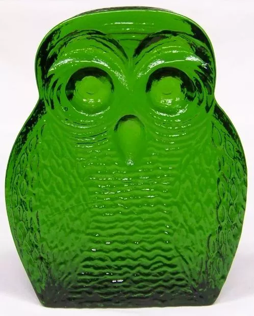 Mid Century Blenko GREEN OWL BOOKEND Joel Myers HEAVY GLASS