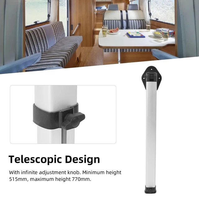Pied Télescopique Réglable Aluminium Argent - Hauteur 490 à 720 Mm, Pour Caravane, Camping-car, Bureau, Yacht - 10