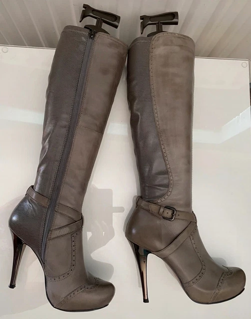 RIVER ISLAND GREY Leather Stiletto Heel Knee High Boots Size 4 Vintage Y2K £100.00 PicClick UK