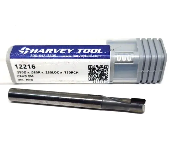 Harvey Tool 1/4" .030"R 2FL Carbide PCD Diamond Corner Radius Reach End Mill