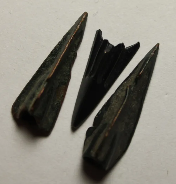 Lot 3 Rare genuine ancient Celtic Greek Scythian triple blade intact arrowheads