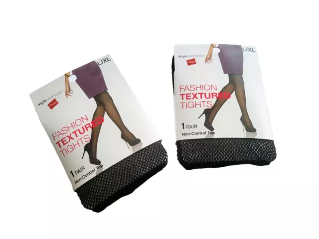 HANES Style Essentials Fashion Black Textured Tights  Size L/XL 2-Pairs