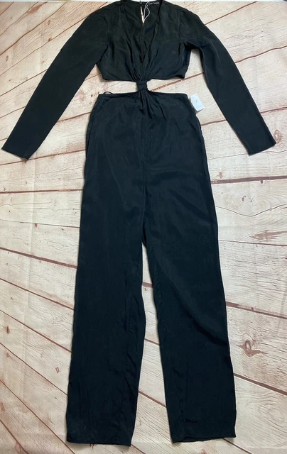 WOMEN'S BERSHKA BLACK Cut Out Middle Jumpsuit Size XS Leg 29” New