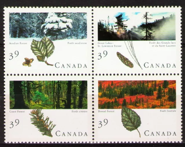 Canada 1990 Sc1286a  Mi1191-94 4.00 MiEu  1 block  mnh  Canadian Forests