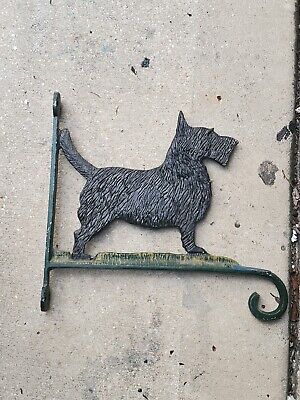 Pr Wrought Iron Antique Terrier Dog Hanging Basket Brackets Architectural garden