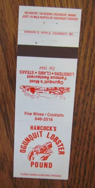 Animal Lobster Matchbook Matchcover: Ogunquit Lobster Pound (Maine) -F1
