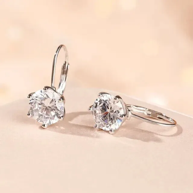 3Ct Round Cut Simulated Moissanite Drop & Dangle Earrings 14k White Gold Plated