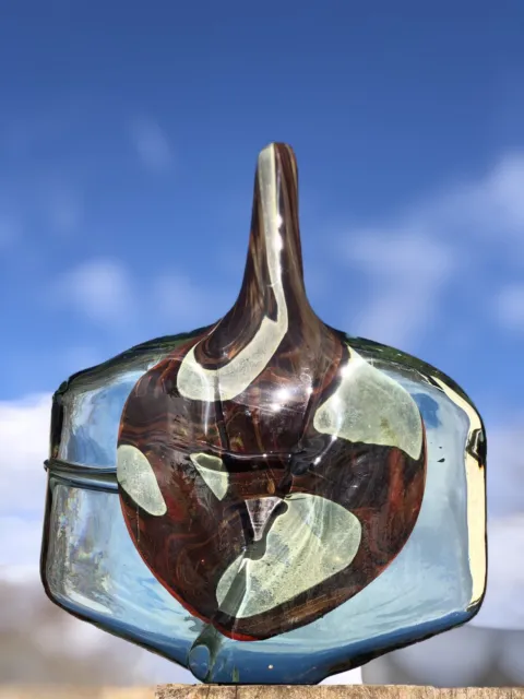 Vintage Modernist 1981 Signed Mdina Michael Harris Fish Art Glass Vase Signed 3