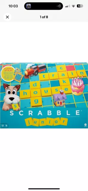 Mattel Games Scrabble Junior Kids Crossword Game with 2-Games-In-1, 2-Sided Game