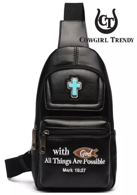 Western Embroidered Bible Verse Women Sling Bag Cross Body Fanny Pack Black