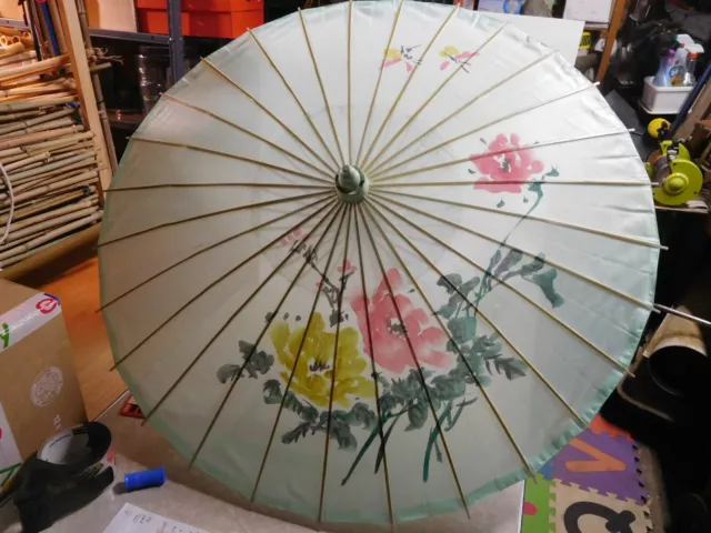Vintage Oriental Silk Umbrella It Is Beautiful Art & An Amazing Assembly