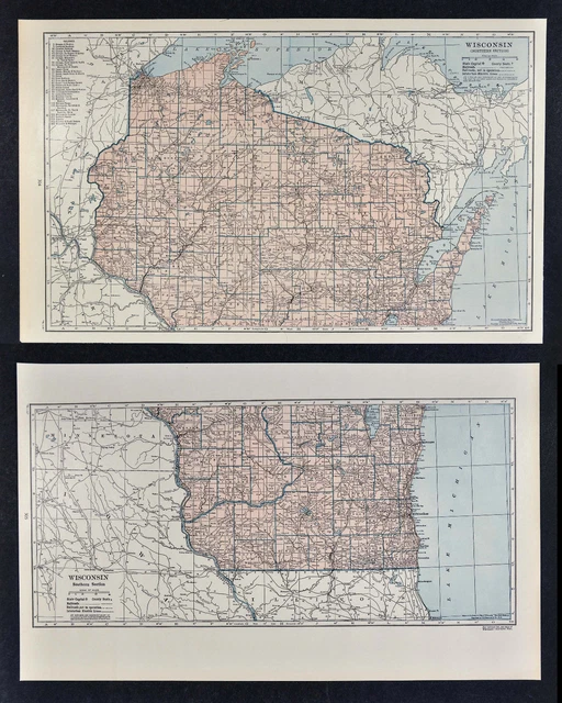 c1930 Hammond Railroad 2 Maps Wisconsin Madison Milwaukee Superior Eau Claire RR