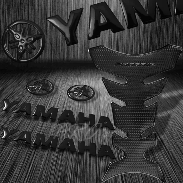 Pro Perforated Black Fuel Grip Tank Pad+3D 6" Yamaha Logo&Letter Emblem Sticker
