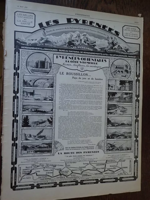 PYRENEES ROUSSILLON COTE VERMEILLE publicité papier ILLUSTRATION 1927