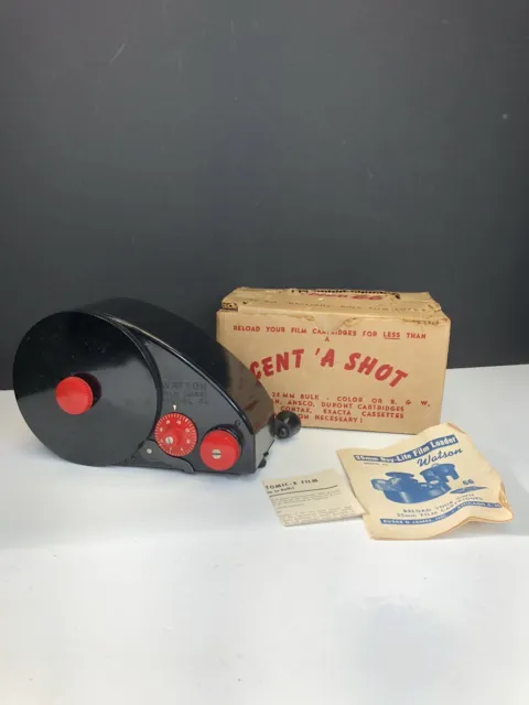 Cargador de película a granel Watson baquelita modelo 66 hecho por Burke & James con caja manual