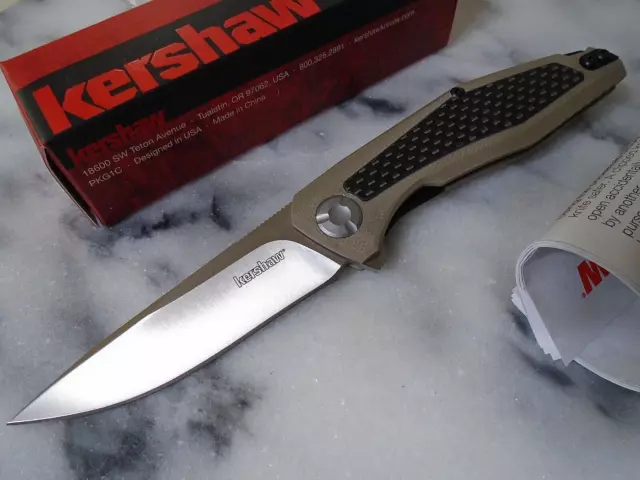 Kershaw Atmos Sinkevich KVT Ball Bearing Pocket Knife Carbon Fiber Tan G10 4037