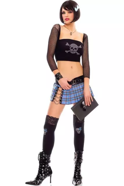 sexy MUSIC LEGS gothic CROSSBONE punk ROCK dark SCHOOL girl HALLOWEEN COSTUME