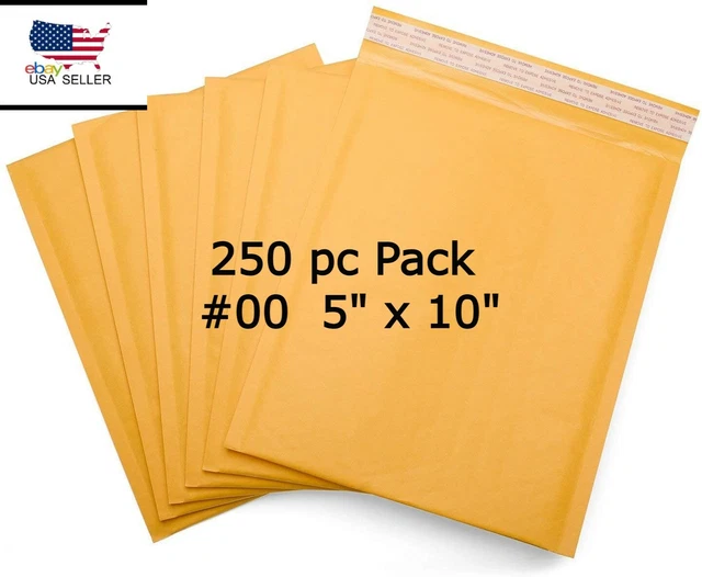 Bubble Padded Envelopes 250 #00 5x10 Kraft Paper Mailers Shipping  USA