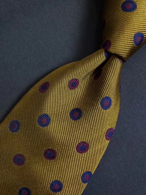 Turnbull & Asser Mustard Yellow Brown Green Red Blue Circles Pure Silk Neck Tie