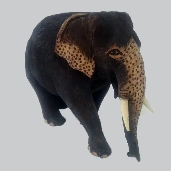 Wood Elephant Sculpture Lucky Statue Handmade Carved Wooden Figurine From Ceylon