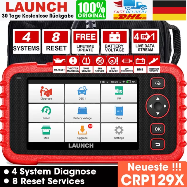 Launch CRP129X Profi PRO KFZ Diagnosegerät Auto OBD2 Scanner TPMS SAS ABS EPB Öl