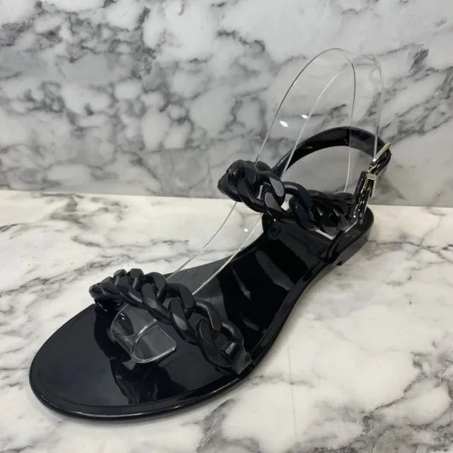 Chanel 22P Cord Chain Flat Slingback Sandals Black Leather Size 39.5