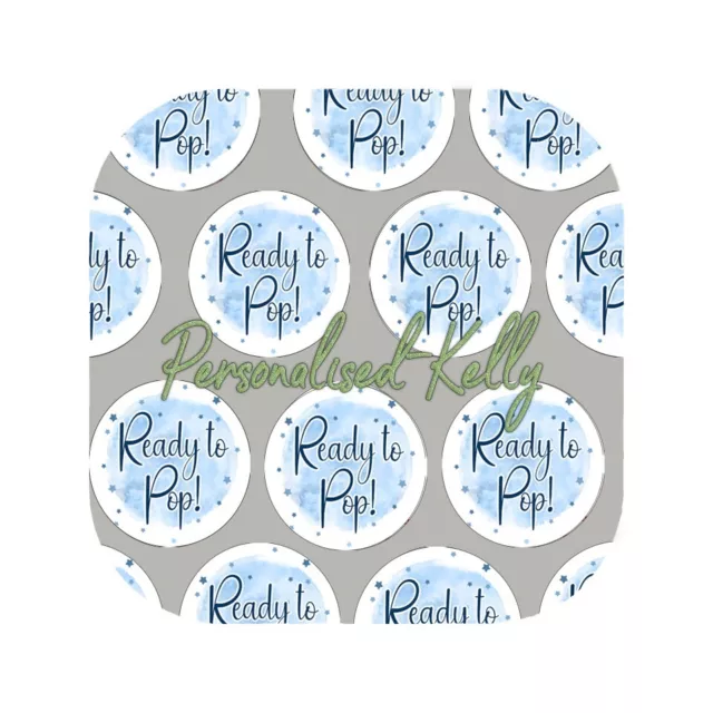 24x READY TO POP! Baby shower party thank you STICKERS LABELS Blue