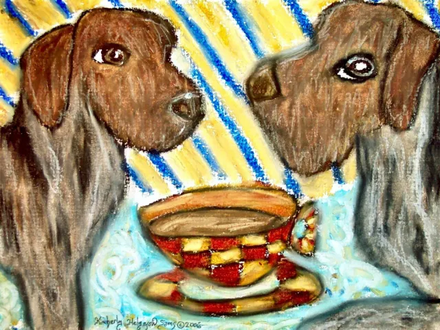ACEO Dog Art Print Card Wirehaired Pointing Griffon drinking Coffee Artist KSams