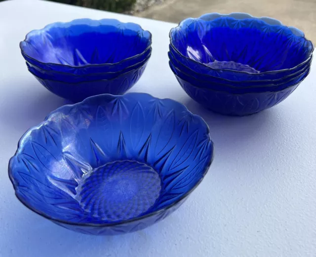 Avon ROYAL SAPPHIRE Cobalt Blue Glass 6.5” Salad Serving Bowl Set Of 8