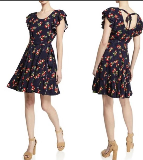 NWT Jill Jill Stuart Floral Jacquard Flutter Sleeve Black Dress Size Large $315
