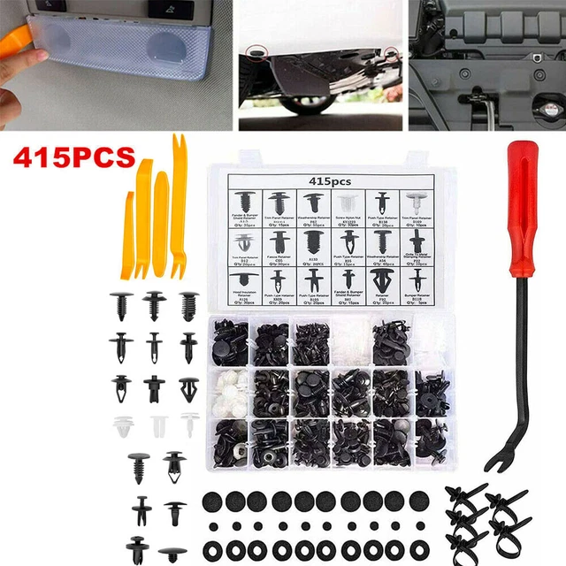 415PCS Rivets Plastic Clips Fender Fastener Push Bumper Pin W/ Free Tool Remover