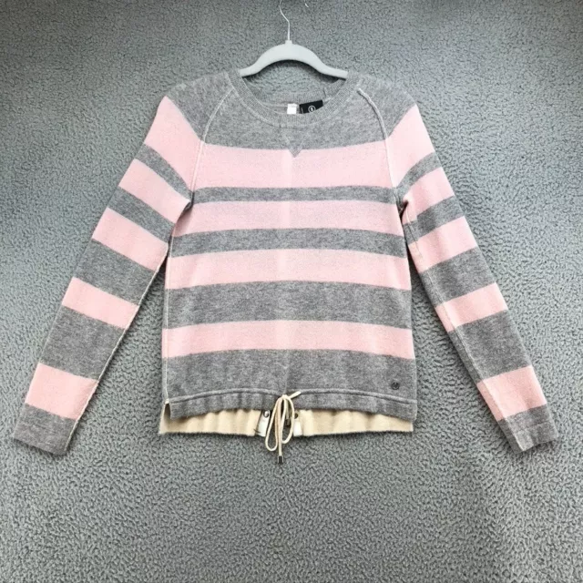 Bogner Cashmere Sweater Jumper Womens XS Pink Gray Stripe Button Back Knit