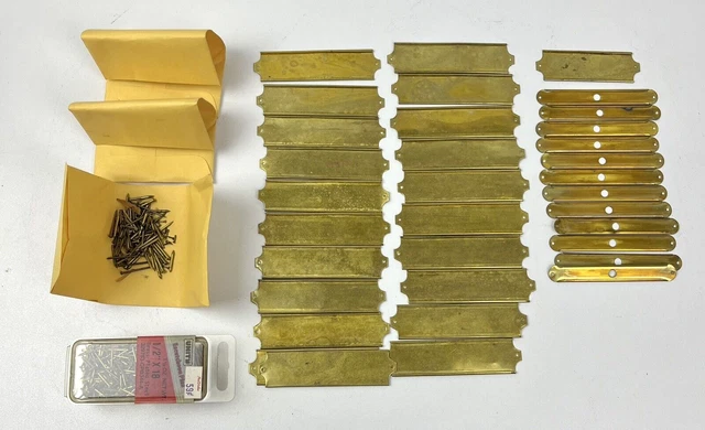 Brass vintage Label Holders for Cabinets /Projects -Qty 33 Different Sizes Lot