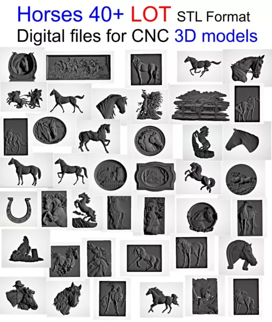 Horses collection 40 + LOT 3D Model STL relief for cnc Aspire artcam
