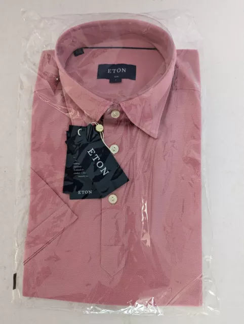 Eton Men's Pique Short-Sleeved Shirt, Slim Fit, Pink, Size S