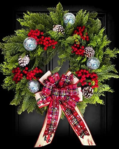 WREATHOME Christmas Wreaths for Front Door 20 Inch Lighted Artificial Christm...