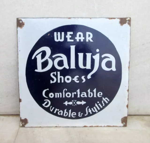 Vintage Antiguo Coleccionable Raro Ropa Baluja Shoes Ad Porcelana Esmalte Placa