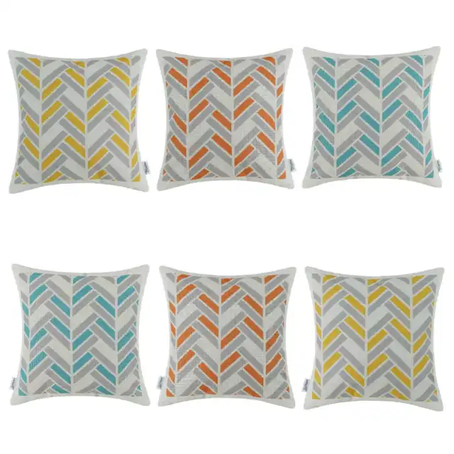 Set of 6 Throw Pillow Covers Sofa Canvas Square Cushion Cover Linen 18" x 18"