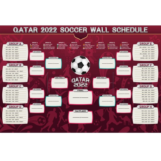 QATAR 2022 WORLD Soccer Game Wall Chart Schedule Poster Soccer